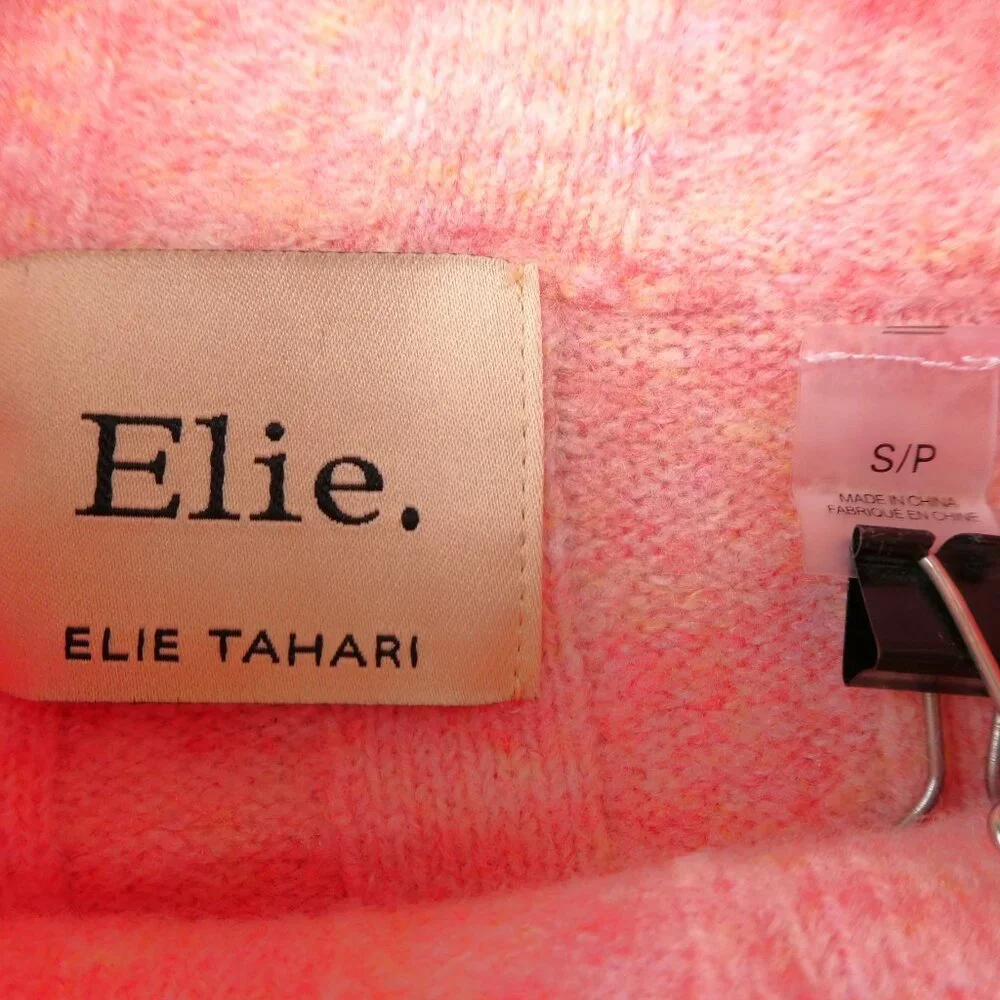 Elie Tahari Mock Neck Pullover Sweater Knit Heather Salmon Long Sleeves Ribbed S